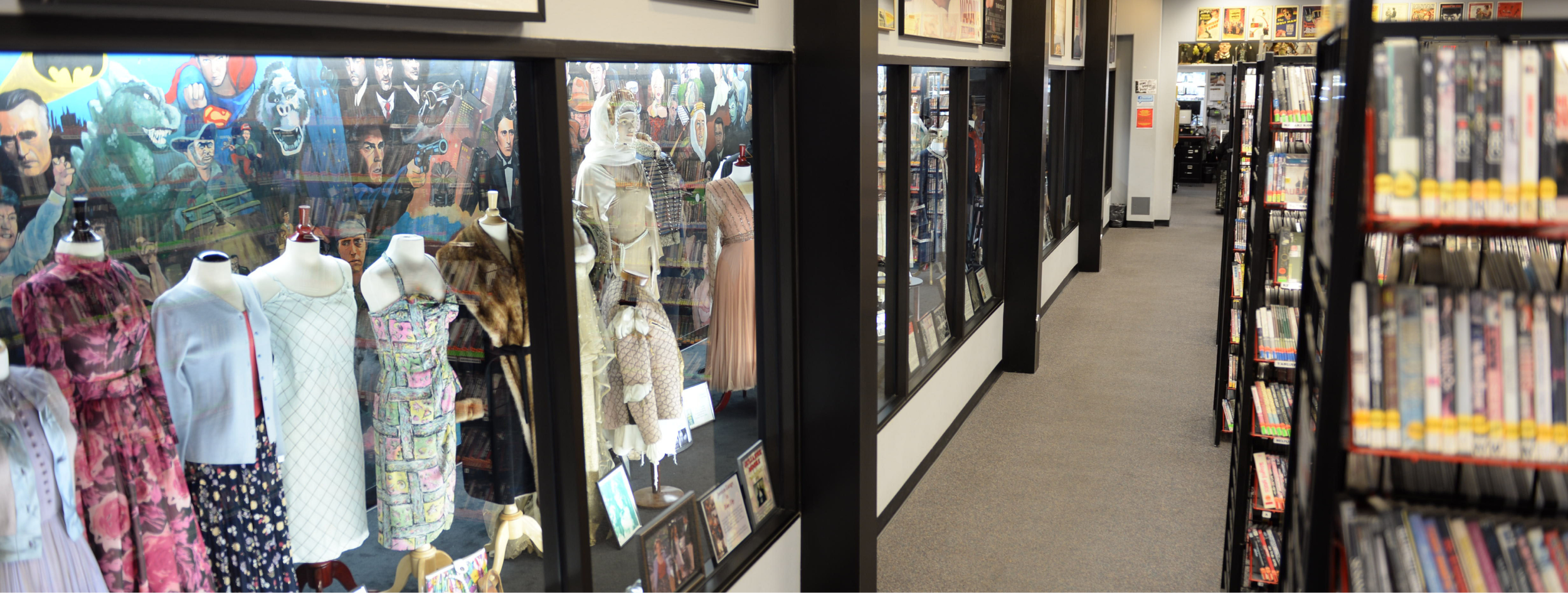 Part of the Movie Madness museum showing props and costumes.